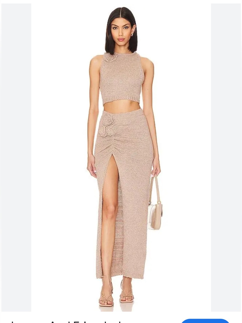 Lovers + Friends Beige Knit Maxi Skirt with Front Slit and Top